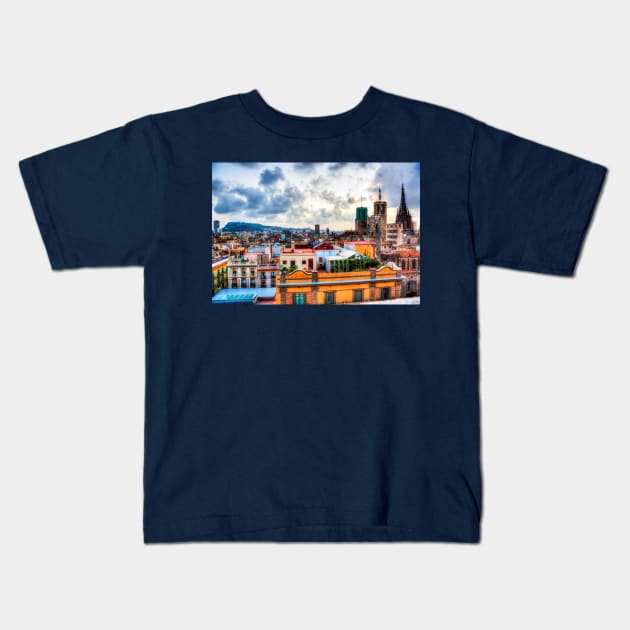 Barcelona Skyline Across The Rooftops Kids T-Shirt by tommysphotos